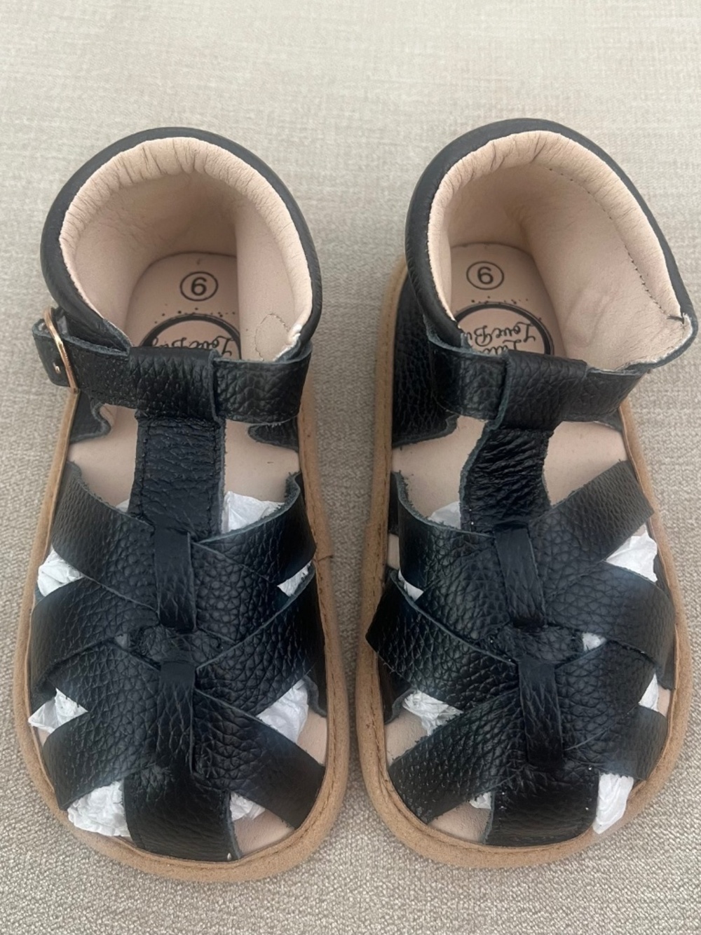 NEW Little Love Bug Leather Sandals Black Size 9